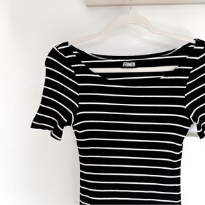 Reformation Black & White Stripe Short Sleeve Dress